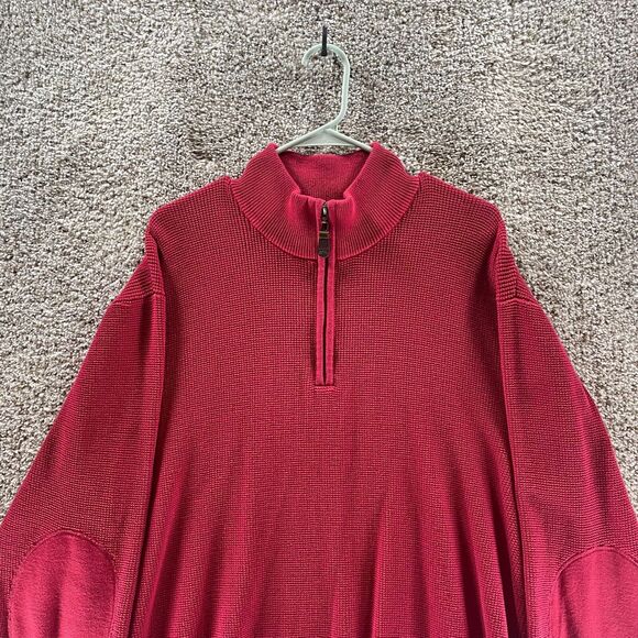 Vintage Orvis Sweater Mens Extra Large Red Quarter Zip Elbow Patches Waffle Knit - Picture 3 of 12